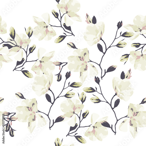 Modern floral seamless pattern. Digital drawn illustration. Can be used as a design of textile other fabric, wallpaper, cards, invitations or decorative paper