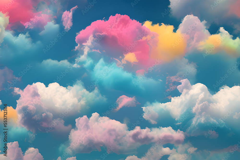 Pastel Cloud Background, cotton candy clouds, Rainbow Cloud Background ...
