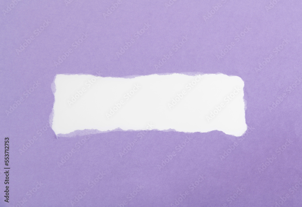 Purple torn paper on white background