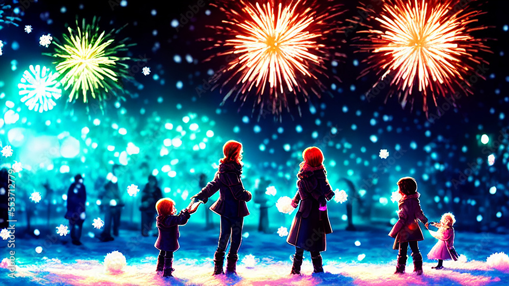 A family having a snowball fight in the park, with laughter A family having a snowball fight in the park, with laughter