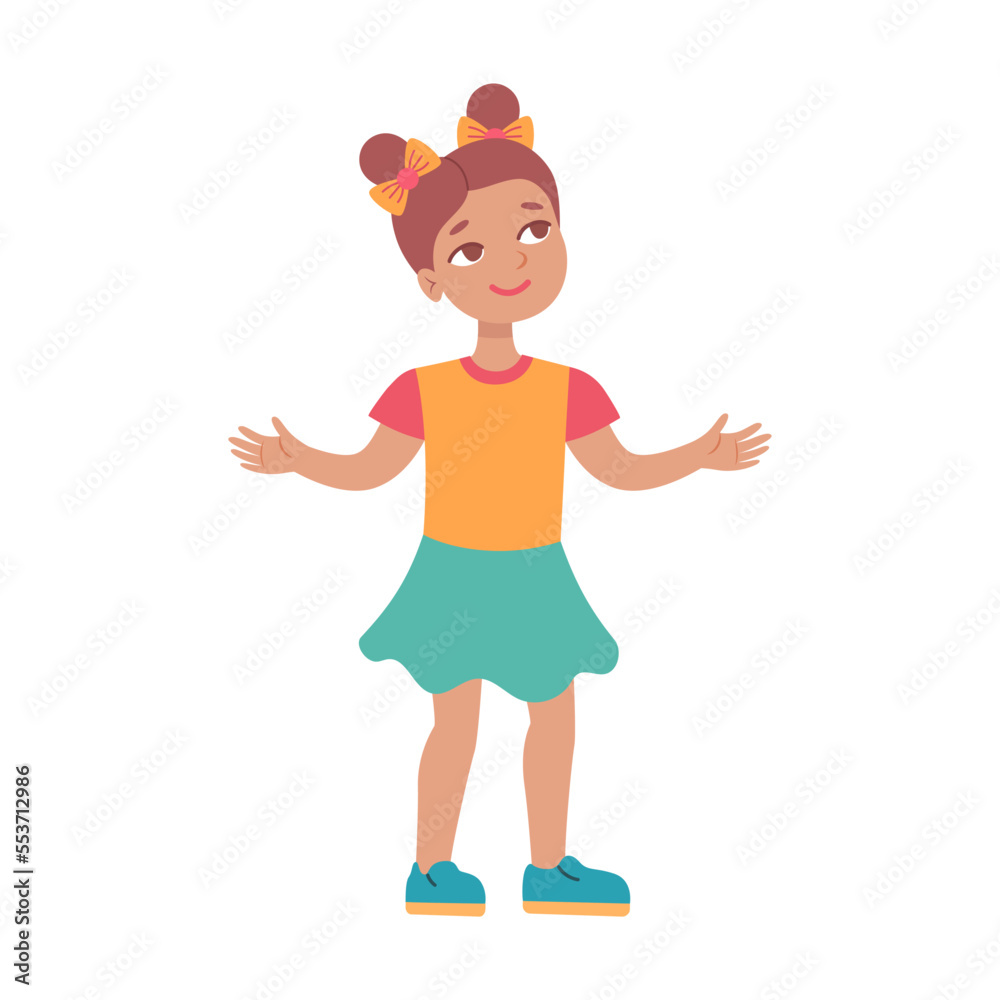 Multicultural happy girl. Vector illustration of diverse young character. Cartoon international boys and girls isolated on white Multicultural happy girl. Vector illustration of diverse young character. Cartoon international boys and girls isolated on white