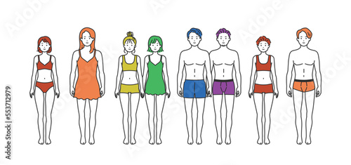 下着姿の多様な性自認(LGBTQ)を持つ人々のイラスト