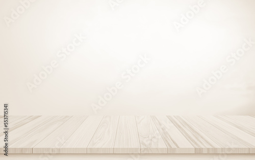 Wooden terrace the blurred and Christmas background concept. Wood white table top perspective in front of natural in the sky with light and mountain blur background image for product display montage.