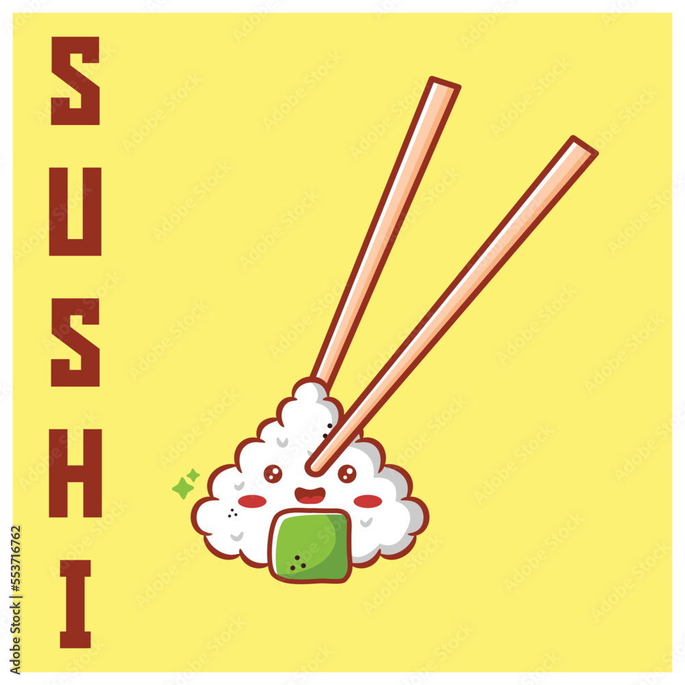cute illustration of sushi and chopsticks cute illustration of sushi and chopsticks