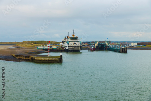 ferry is ready to sail out of the harbor