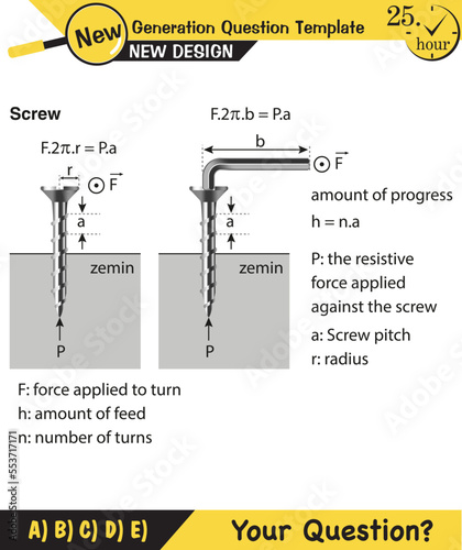 Physics lecture notes, screws, working principle of screws,  next generation question template, exam question, eps