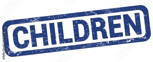 CHILDREN text written on blue rectangle stamp.