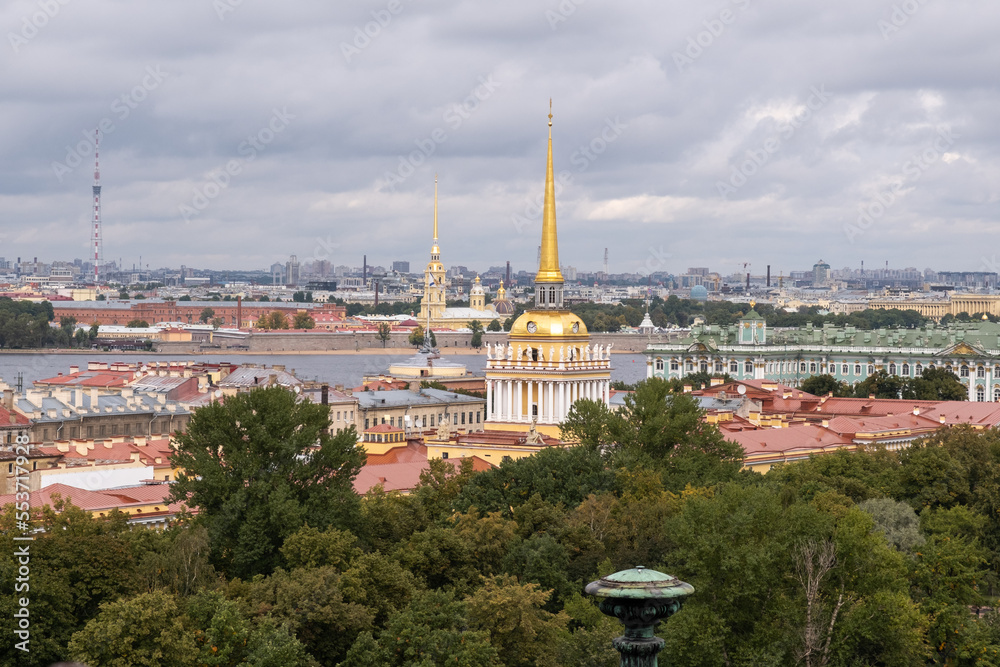 Saint Petersburg aerial cityscape from St. Isaac's Cathedral top, Russia