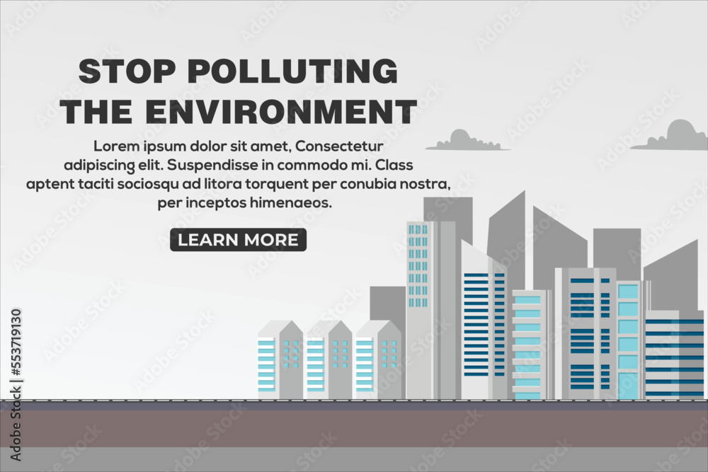 flat style stop polluting the environment for banner and social media post