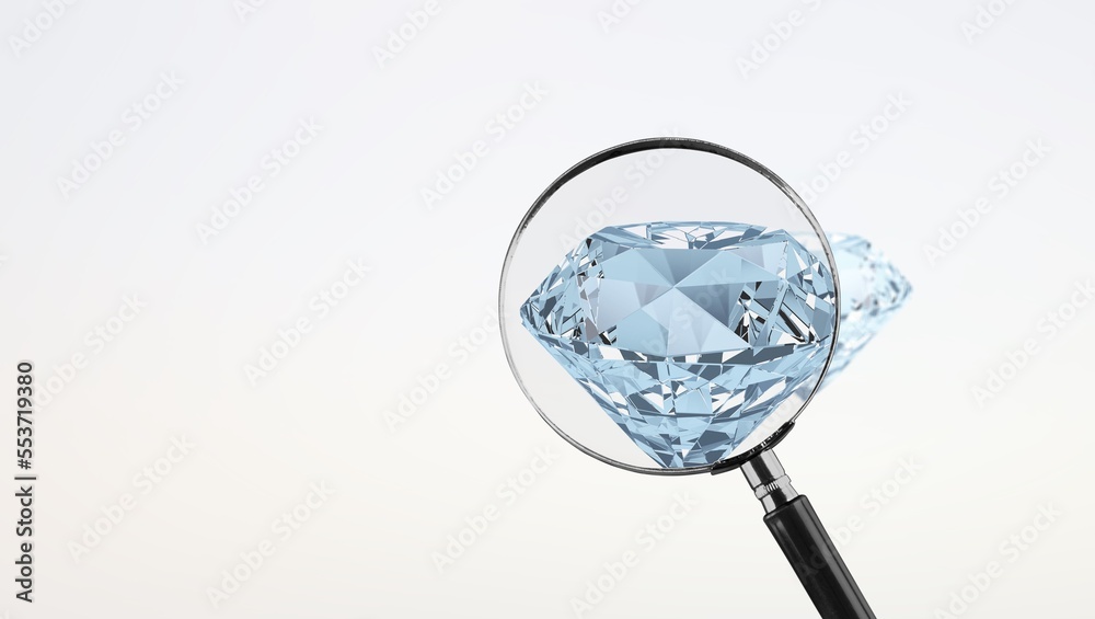 Beautiful shiny diamond under a magnifying glass