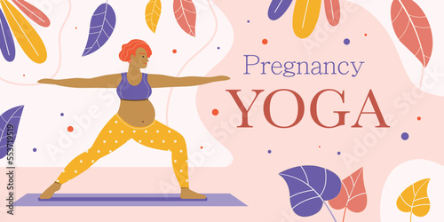 Pregnant Woman Doing Prenatal Yoga Web Banner
