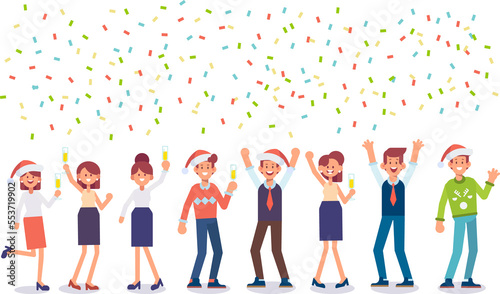 Happy People celebrate Christmas and New Year flat vector