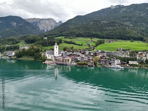 St. Wolfgang Village, Austria drone aerial view