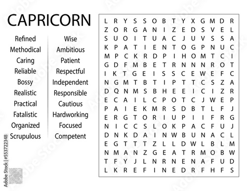 Fun Birthday Word Search Puzzle Game - Zodiac Sign Capricorn Traits