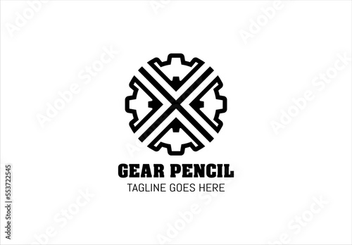 Gear x pencil in a circle for anything logo