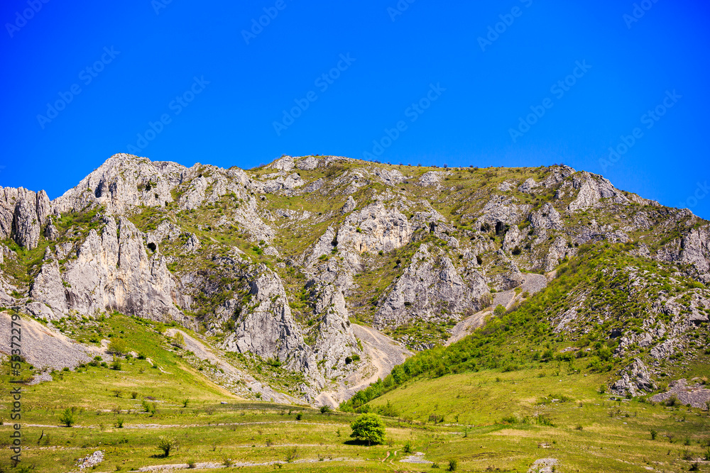 Limestone mountain in the picturesque area of Rimetea village, Alba County, Romania.