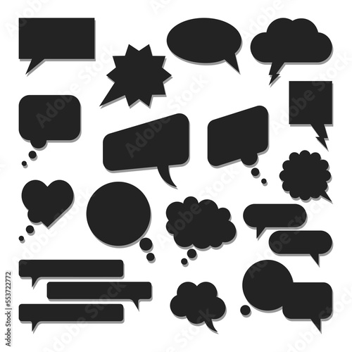 Flat speech bubble set. Black talk bubble. Cloud speech bubbles collection. Vector illustration isolated on the white background