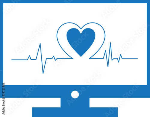 Cardiogram analysis icon, heart diagnosis icon blue vector
