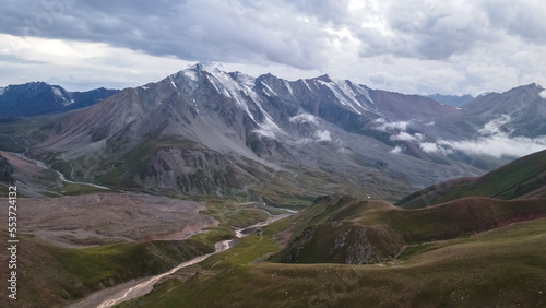 mountain peaks after the rain. cloudy weather in the mountains. panoramic mountain view