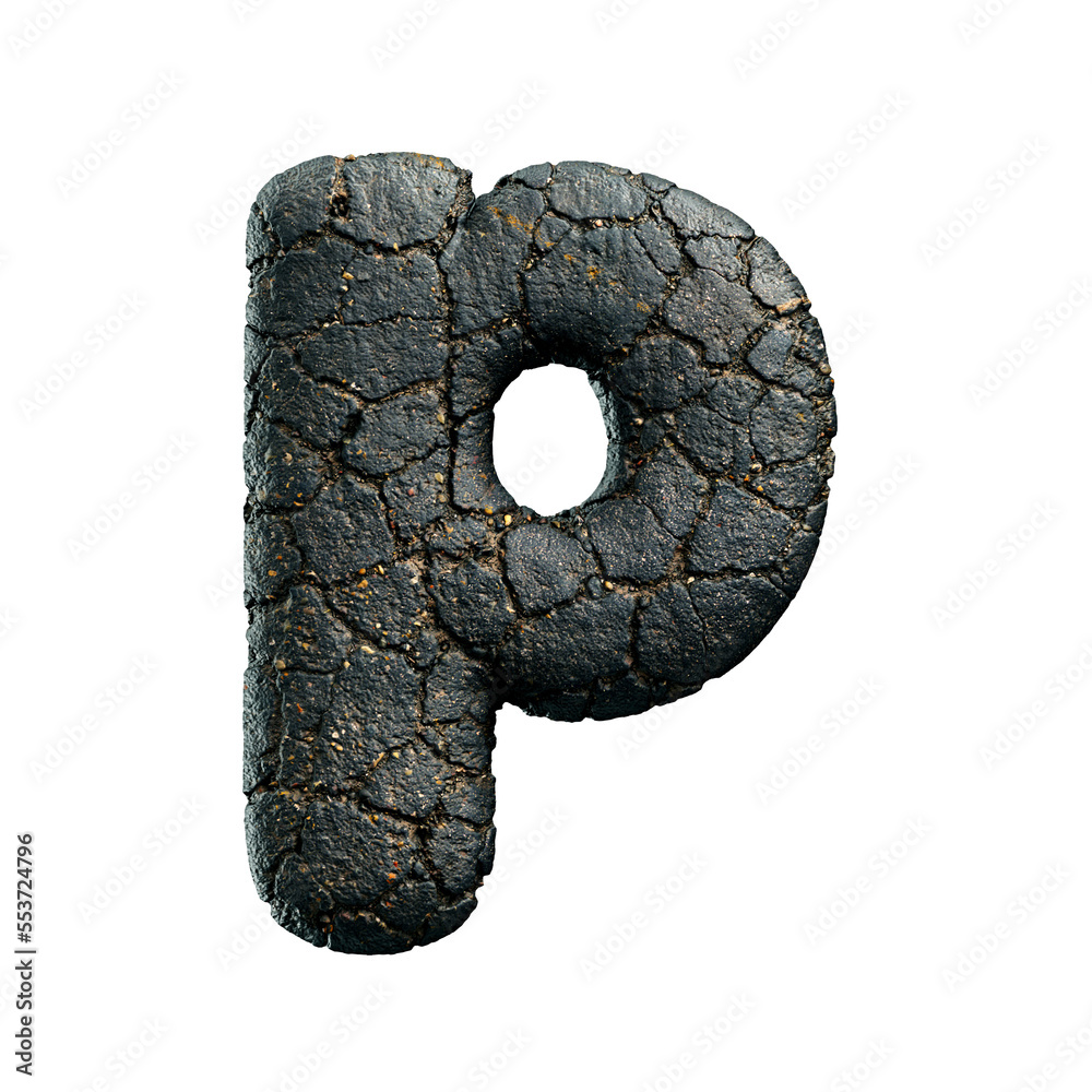 asphalt letter P - Lowercase 3d tarmac font - Suitable for road, transport or highway related subjects

