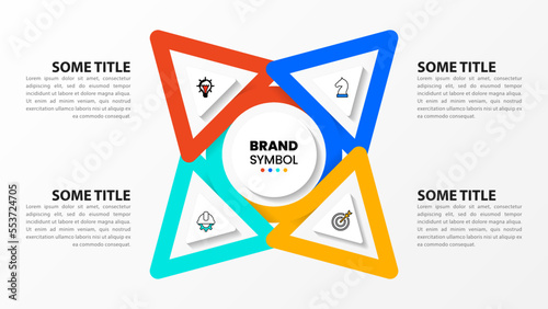 Infographic template. 4 connected triangles with a circle in the middle