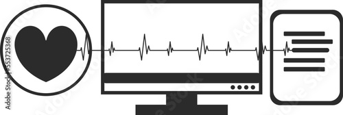 Heart diagnostic icon, cardiogram analysis icon black vector