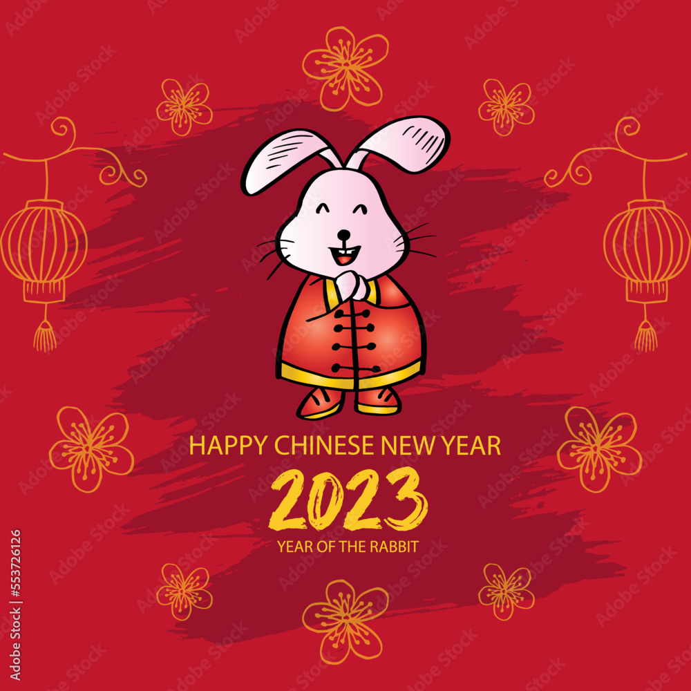Happy Chinese new year 2023 with cute rabbit. Year of the rabbit. Happy Chinese new year 2023 with cute rabbit. Year of the rabbit.