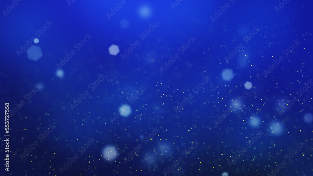Glowing glittering festive abstract blue background with bokeh and shiny particles