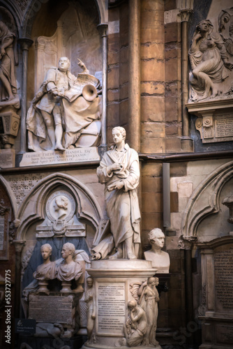  Poet s corner of Westminster Abbey  where high numbers of poets  play writers were berried. London  UK