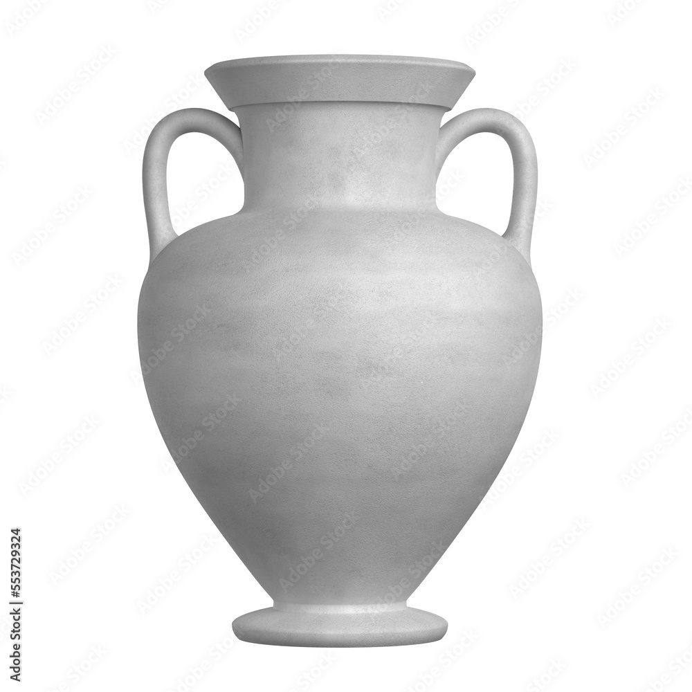 Antique ancient greek white clay vase on a white background. 3d render