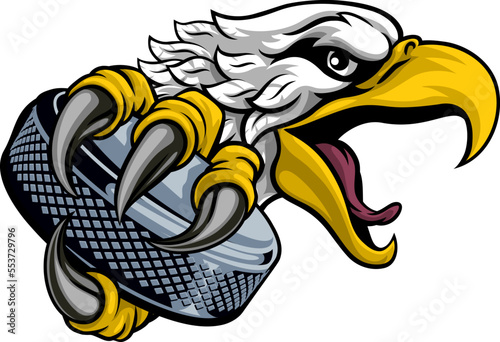 An eagle or hawk ice hockey puck cartoon sports team mascot photo
