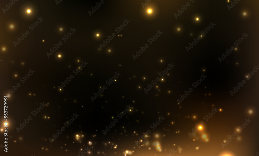 Vector illustration. Bokeh golden glow, Christmas background.