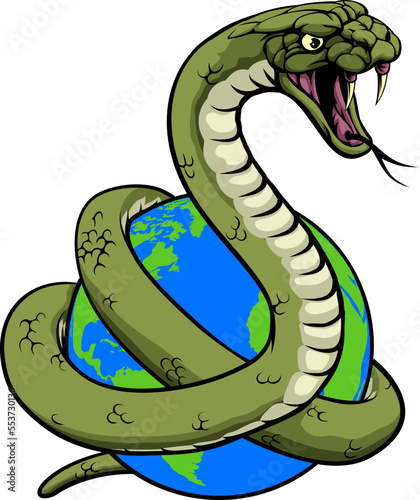 A snake wrapped around a world earth globe concept