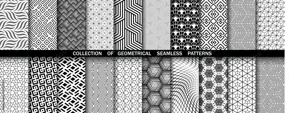 Geometric set of seamless black and white patterns. Simpless vector graphics