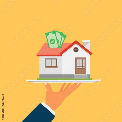 Real estate house for sale, Invest Money in Real Estate Property and Mortgage Concept. Vector illustration 