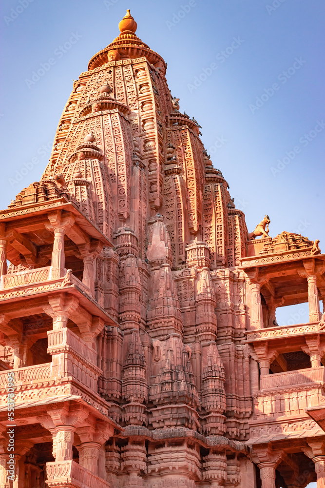 ancient hindu temple top architecture from different angle at day