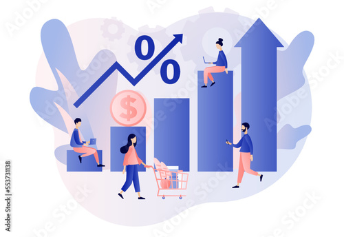 Inflation in economy. Rising food prices. Unstable prediction financial problems. Crisis concept. Modern flat cartoon style. Vector illustration on white background
