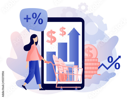 Inflation in economy. Rising food prices. Unstable prediction online financial problems. Crisis concept. Modern flat cartoon style. Vector illustration on white background
