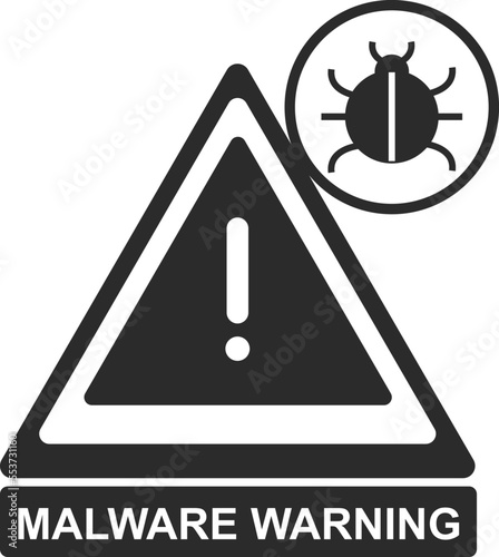 Warning malware icon, cyber attack warning black vector