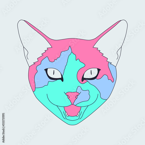 Fashion minimal illustration art. Cat head. Trendy trippy funny design
