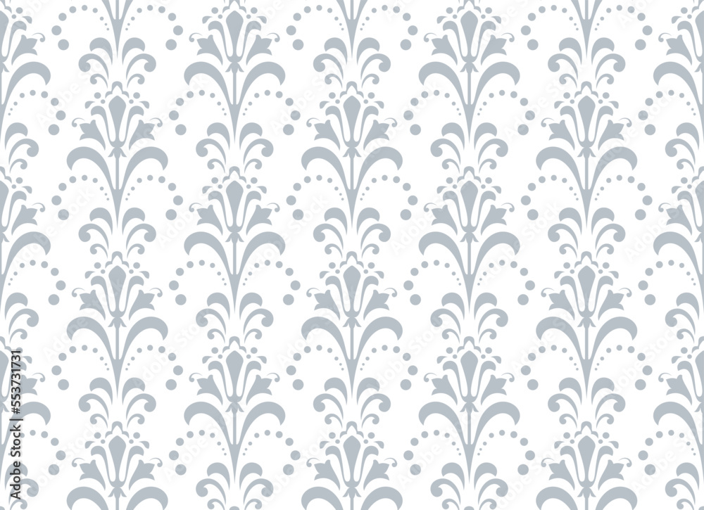 Flower geometric pattern. Seamless vector background. White and gray ornament. Ornament for fabric, wallpaper, packaging. Decorative print. Flower geometric pattern. Seamless vector background. White and gray ornament. Ornament for fabric, wallpaper, packaging. Decorative print.