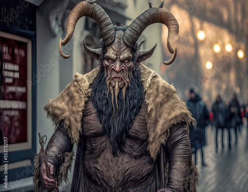 Krampus Krampusbrauch Schimmelreiter Krampuslauf in Bayern Österreich Tschchien Erstellt durch Generative AI AI Art Digital Art Illustration