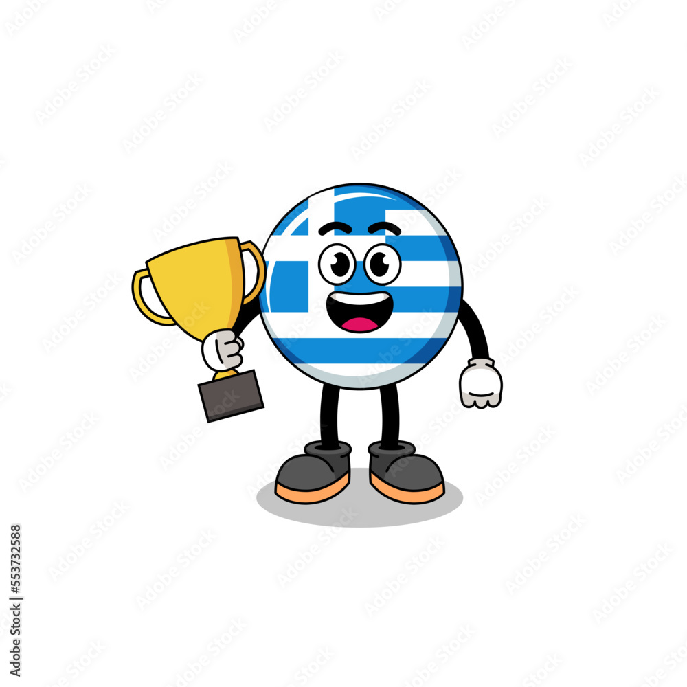 Cartoon mascot of greece flag holding a trophy Cartoon mascot of greece flag holding a trophy