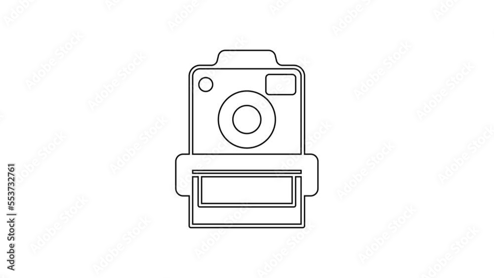 Black line Photo camera icon isolated on white background. Foto camera. Digital photography. 4K Video motion graphic animation Black line Photo camera icon isolated on white background. Foto camera. Digital photography. 4K Video motion graphic animation