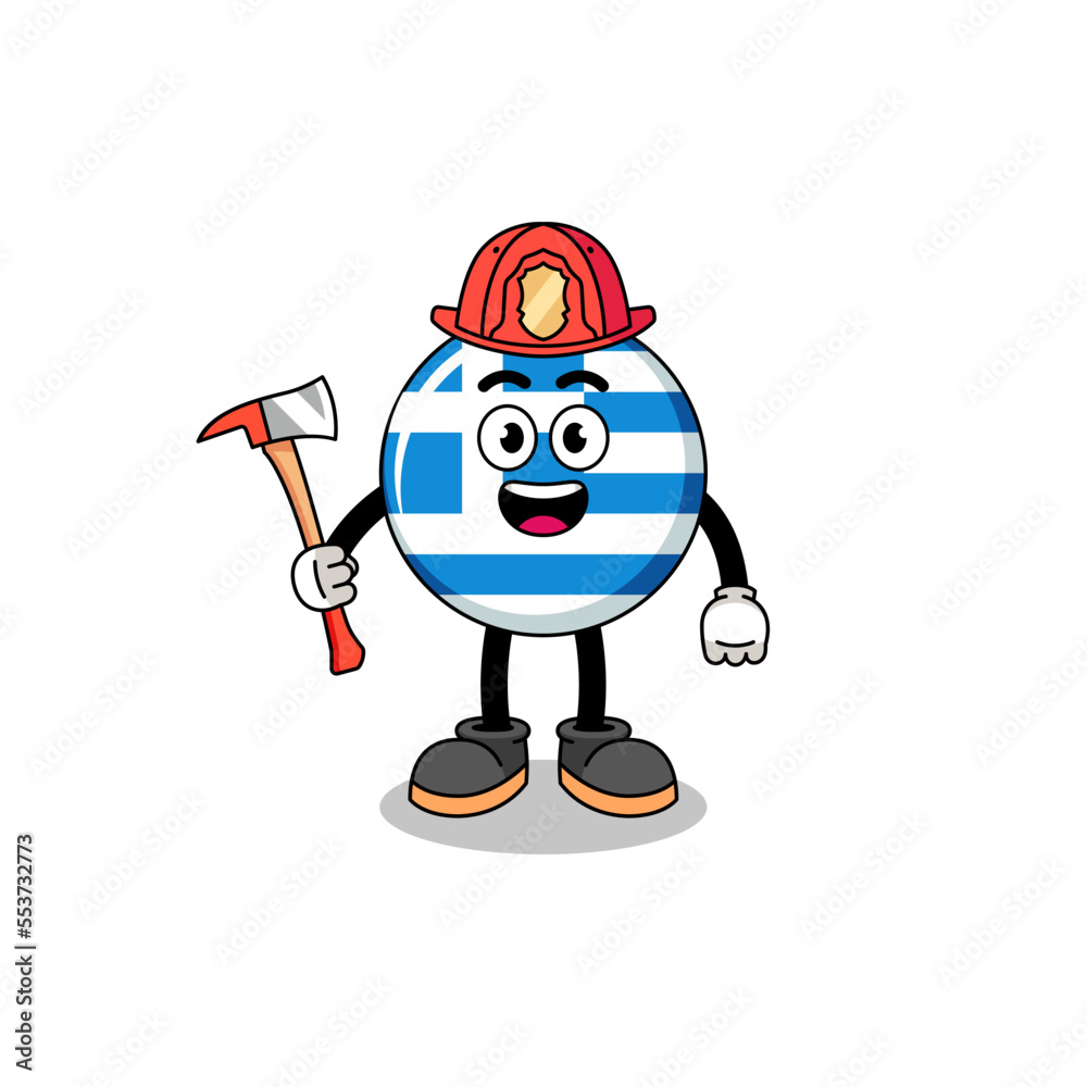 Cartoon mascot of greece flag firefighter Cartoon mascot of greece flag firefighter