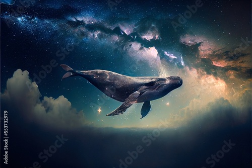 A beautiful Humpback whale is swimming in the ocean. A whale in its native element. Generative AI.