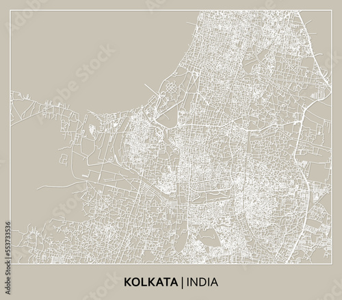 Kolkata (West Bengal, India) street map outline for poster, paper cutting.