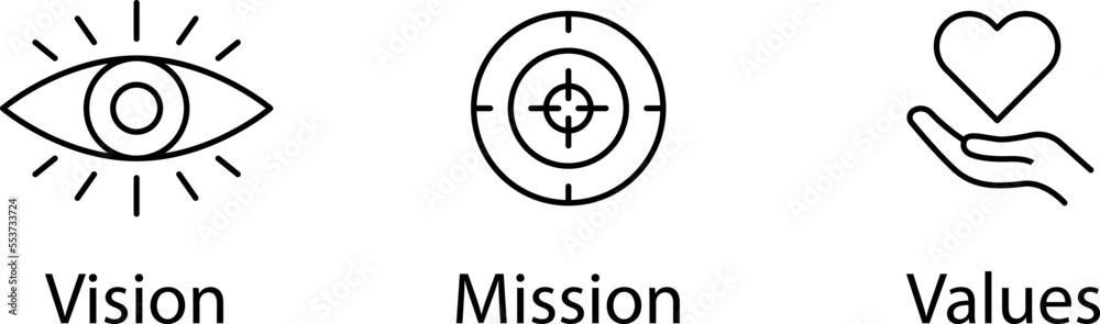 Vision. Mission. Values. Template strategy. Web page icons vector. Modern flat design concept. Vision. Mission. Values. Template strategy. Web page icons vector. Modern flat design concept.