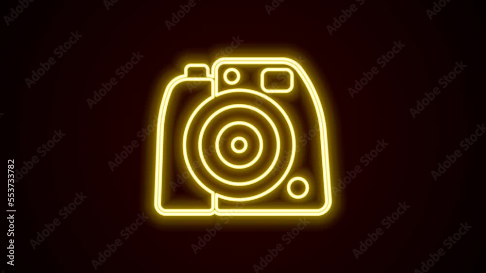 Glowing neon line Photo camera icon isolated on black background. Foto camera. Digital photography. 4K Video motion graphic animation Glowing neon line Photo camera icon isolated on black background. Foto camera. Digital photography. 4K Video motion graphic animation