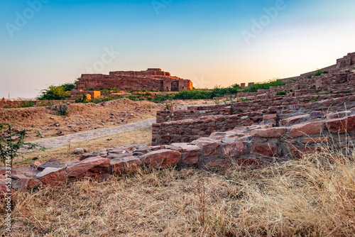 ancient ruined fort architecture from flat angle at day photo